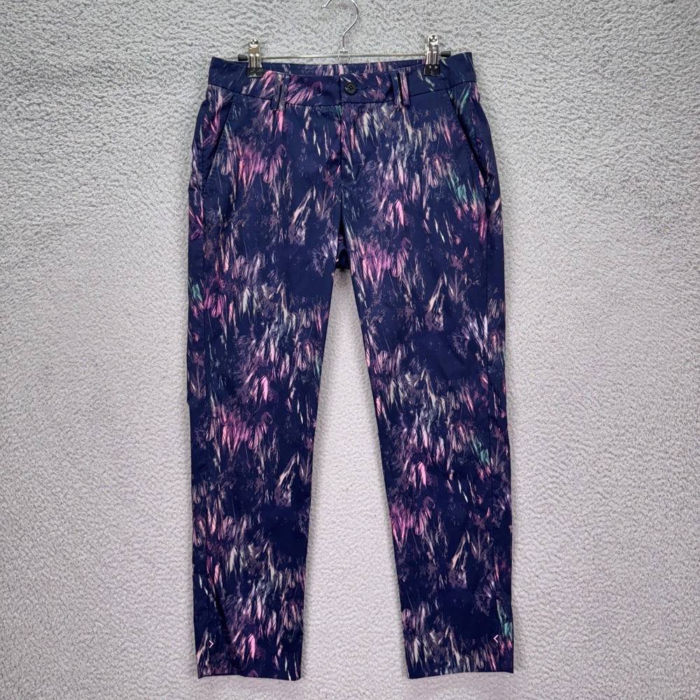 KJUS Pants Womens S Navy Pink Purple Abstract Print Golf Pants Tapered Trousers
